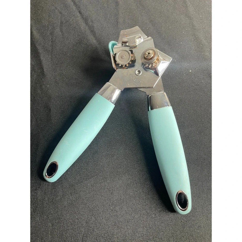 Core Kitchen Manual Handheld Can Opener Turquoise Blue Soft Grip Stainless Steel